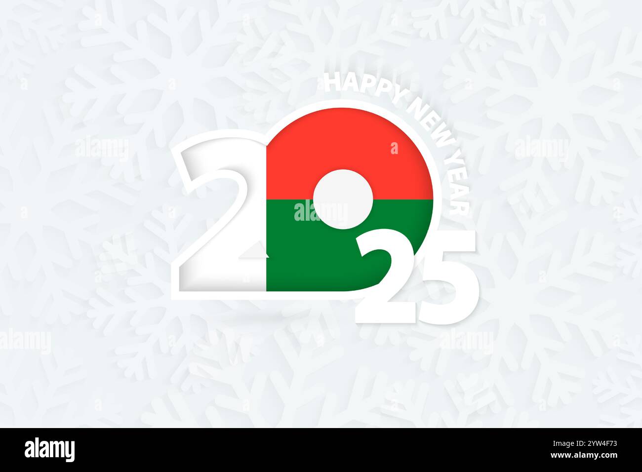 New Year 2025 for Madagascar on snowflake background. Greeting