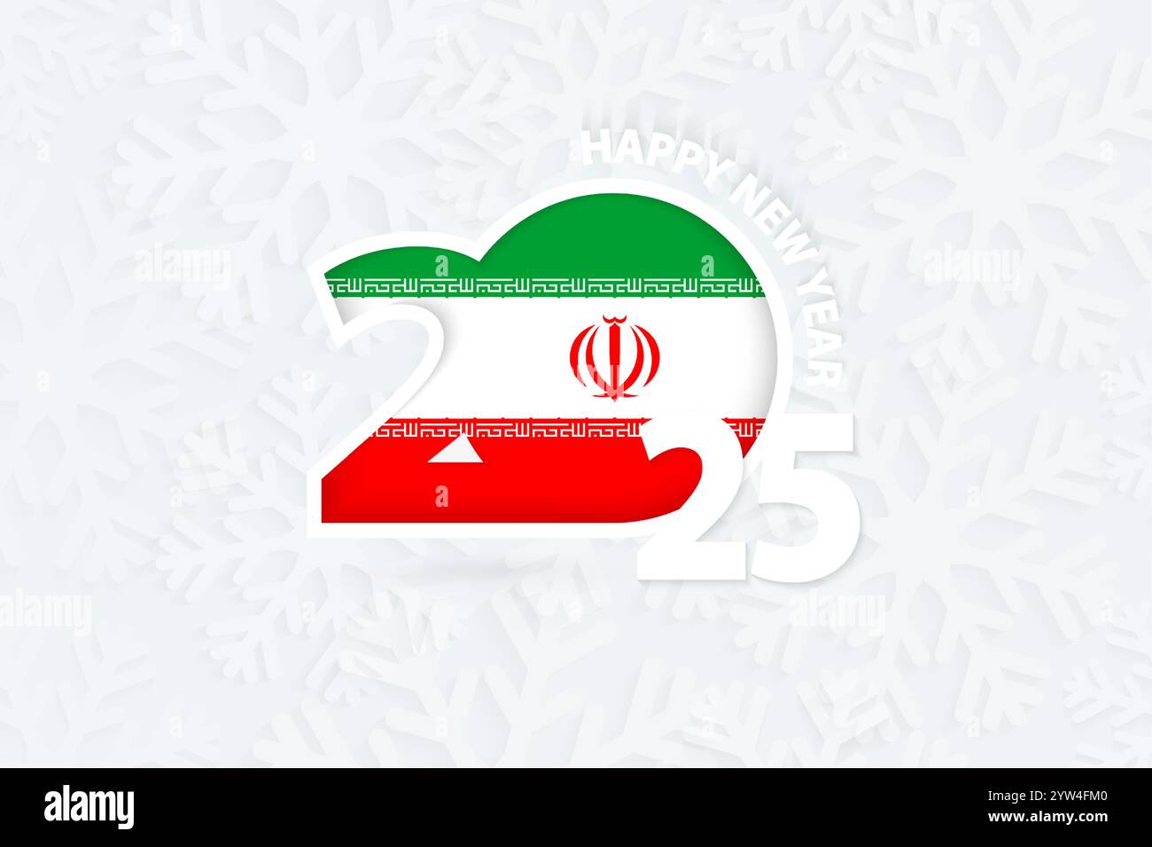 New Year 2025 for Iran on snowflake background. Greeting Iran with new