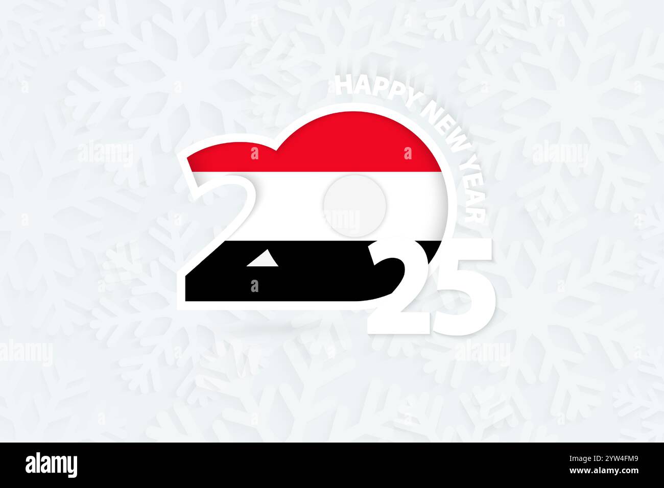 New Year 2025 for Yemen on snowflake background. Greeting Yemen with