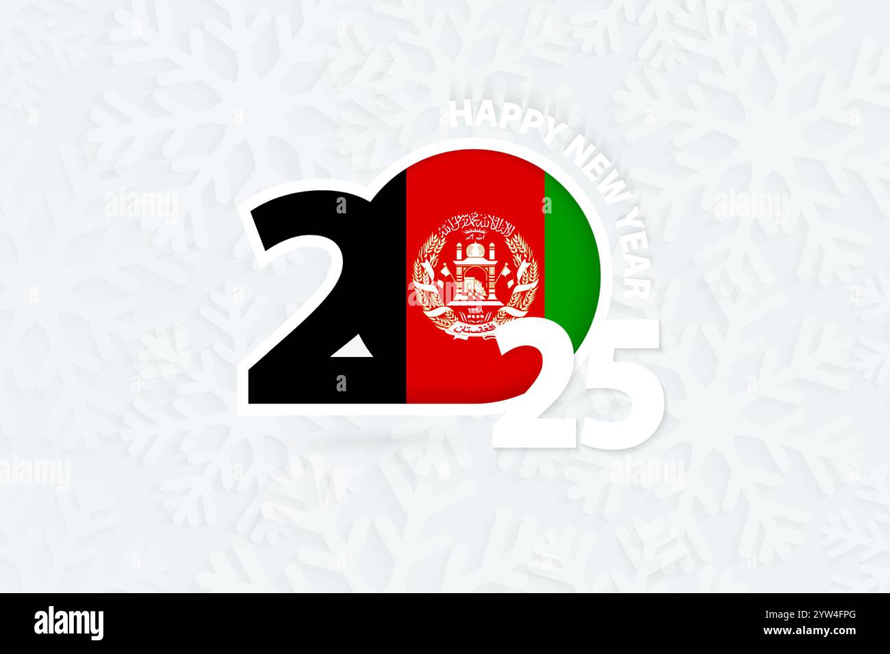 New Year 2025 for Afghanistan on snowflake background. Greeting