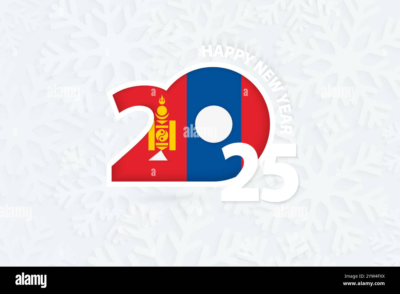 New Year 2025 for Mongolia on snowflake background. Greeting Mongolia with new 2025 year Stock