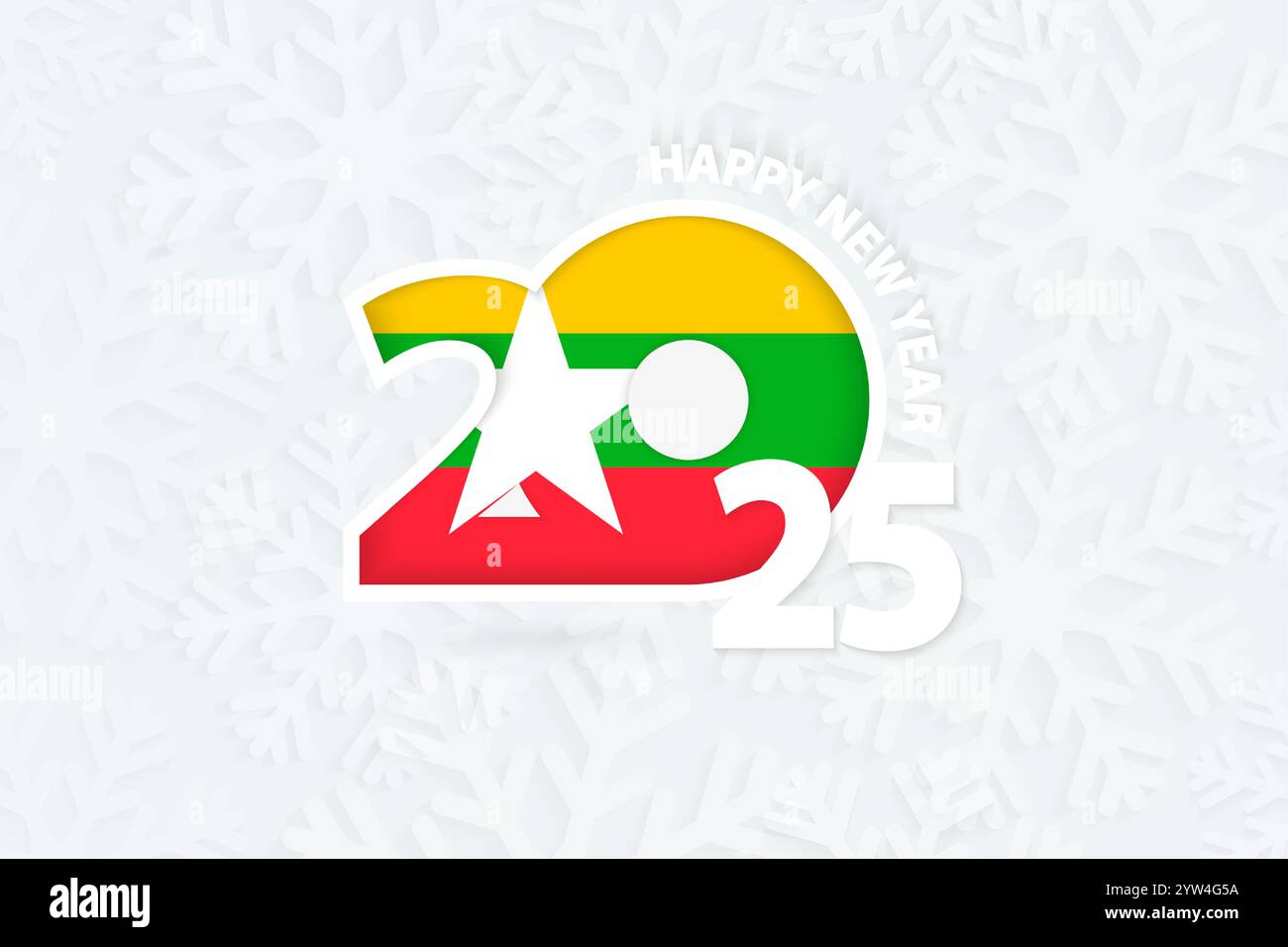 New Year 2025 for Myanmar on snowflake background. Greeting Myanmar with new 2025 year Stock