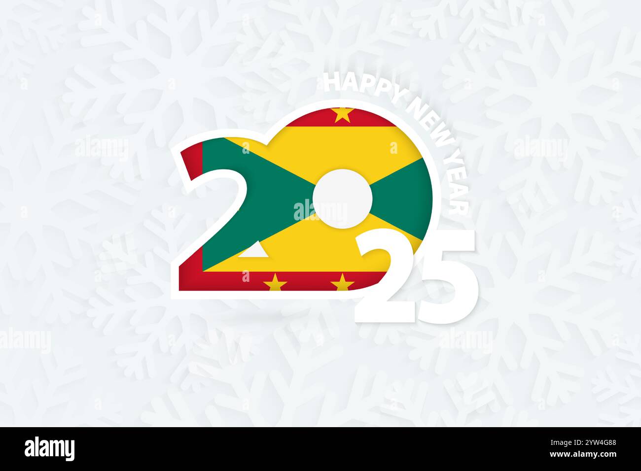 New Year 2025 for Grenada on snowflake background. Greeting Grenada