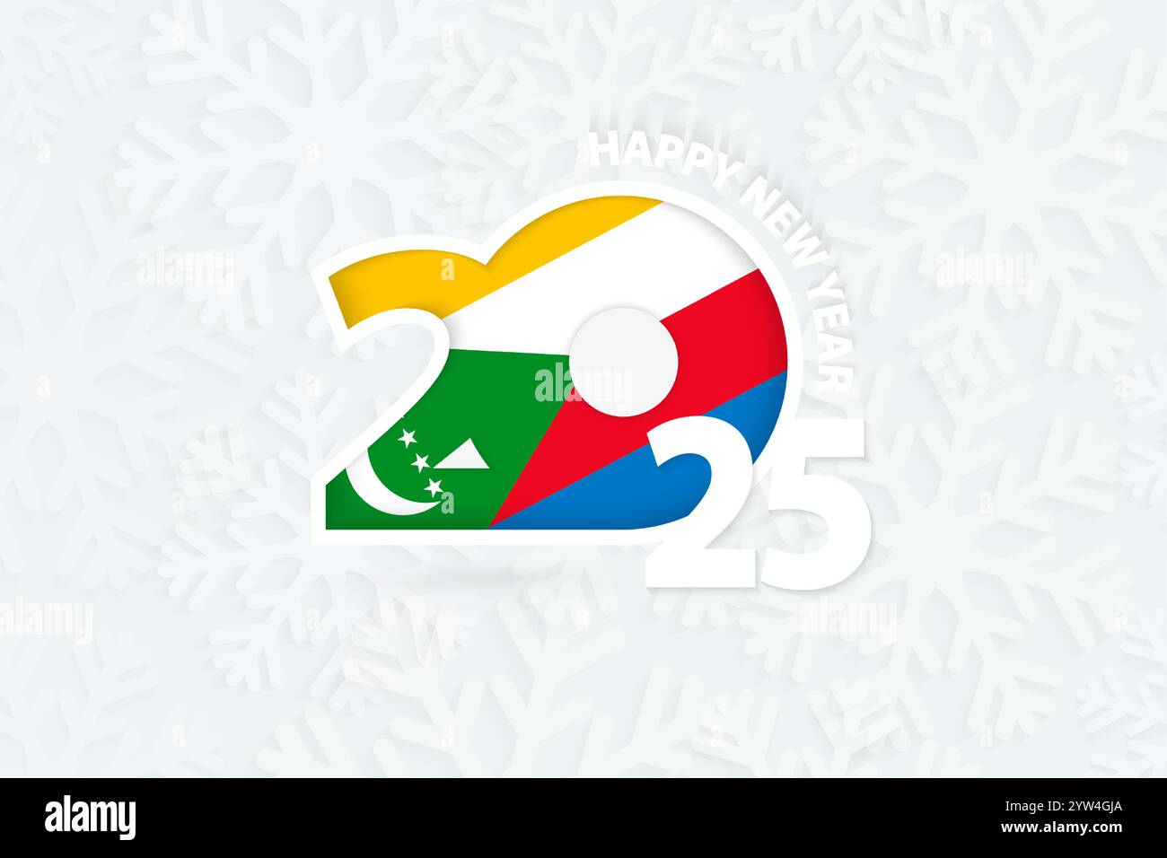 New Year 2025 for Comoros on snowflake background. Greeting Comoros