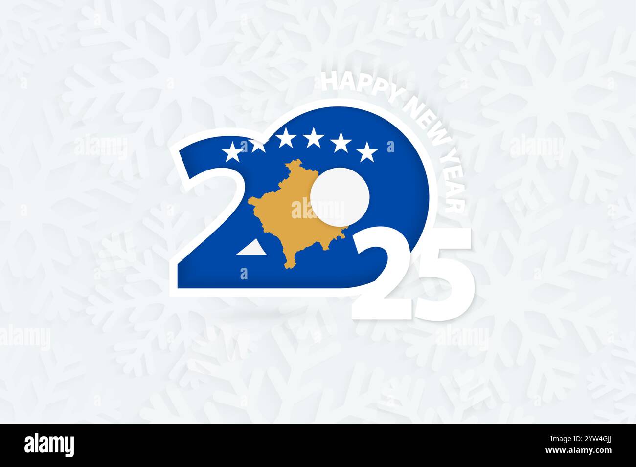 New Year 2025 for Kosovo on snowflake background. Greeting Kosovo with