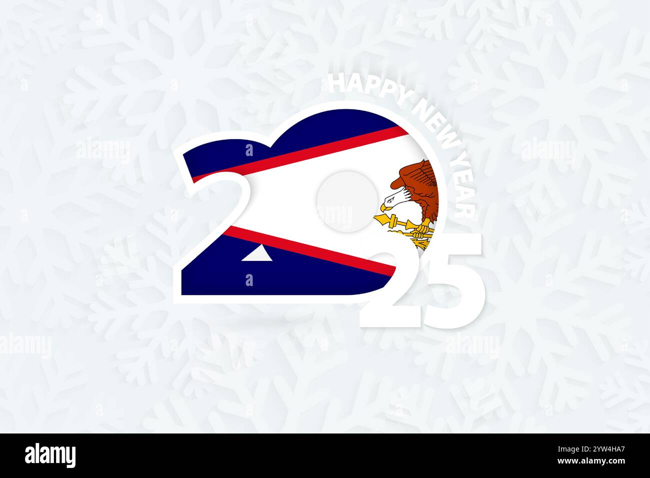 New Year 2025 for American Samoa on snowflake background. Greeting