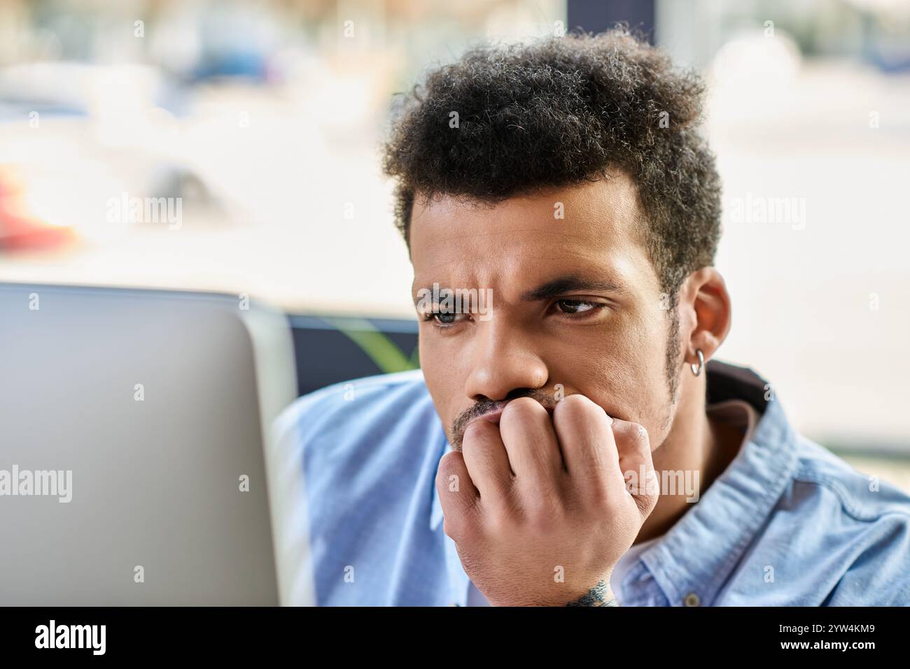 Man touching chin fingers hi-res stock photography and images - Alamy