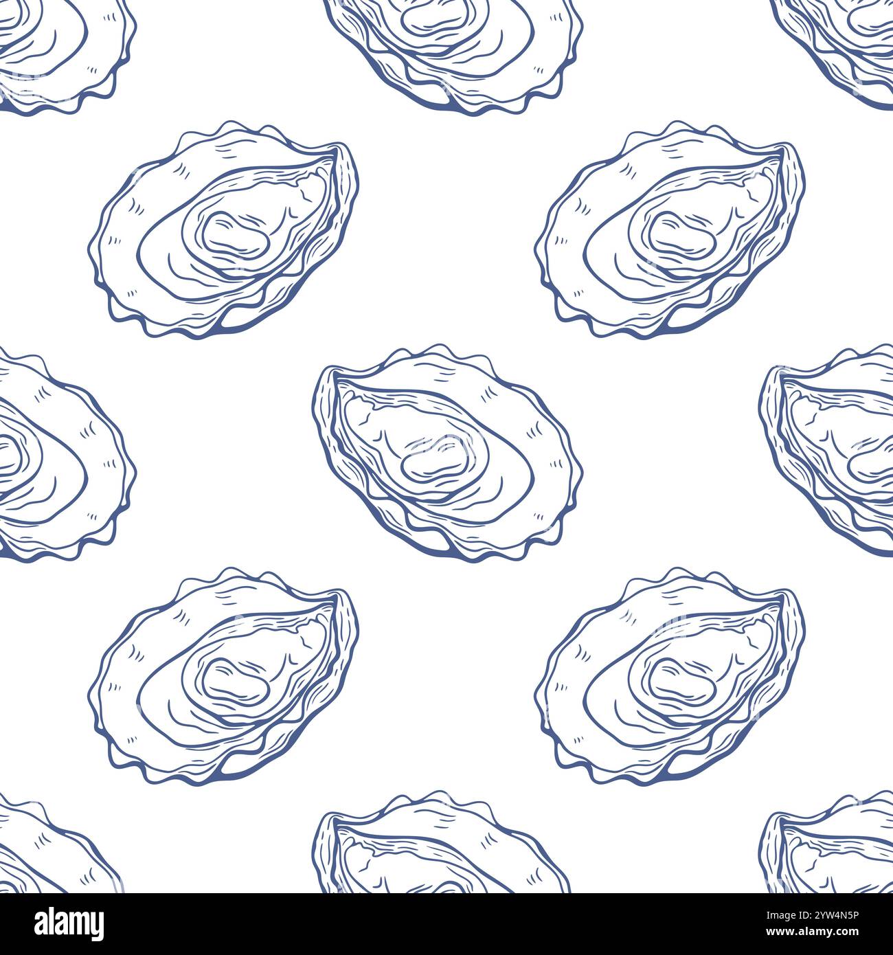Seamless pattern, oyster, linear pattern, blue on white background. Packaging, wrapping, background. Stock Vector