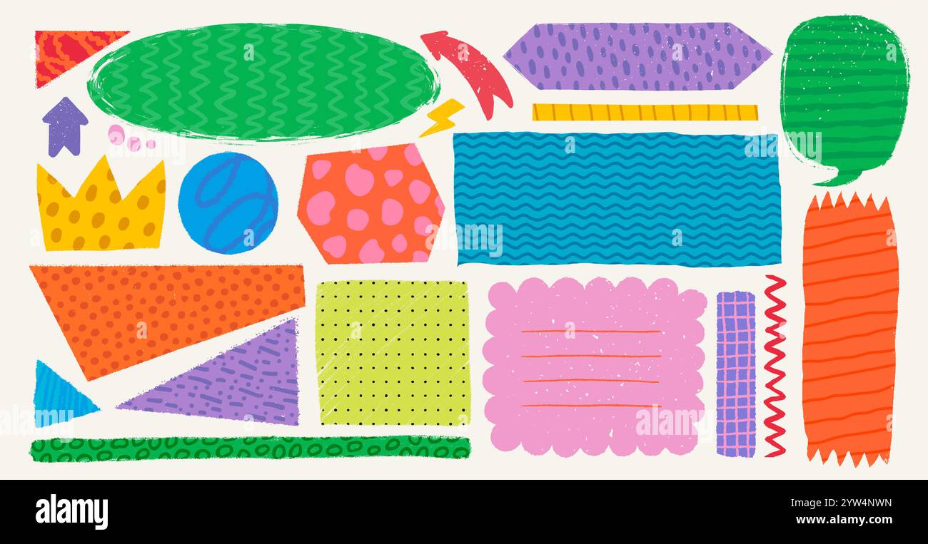 Rustic Textboxes Simple shapes with various patterns in rough rustic style. Hand drawn ...