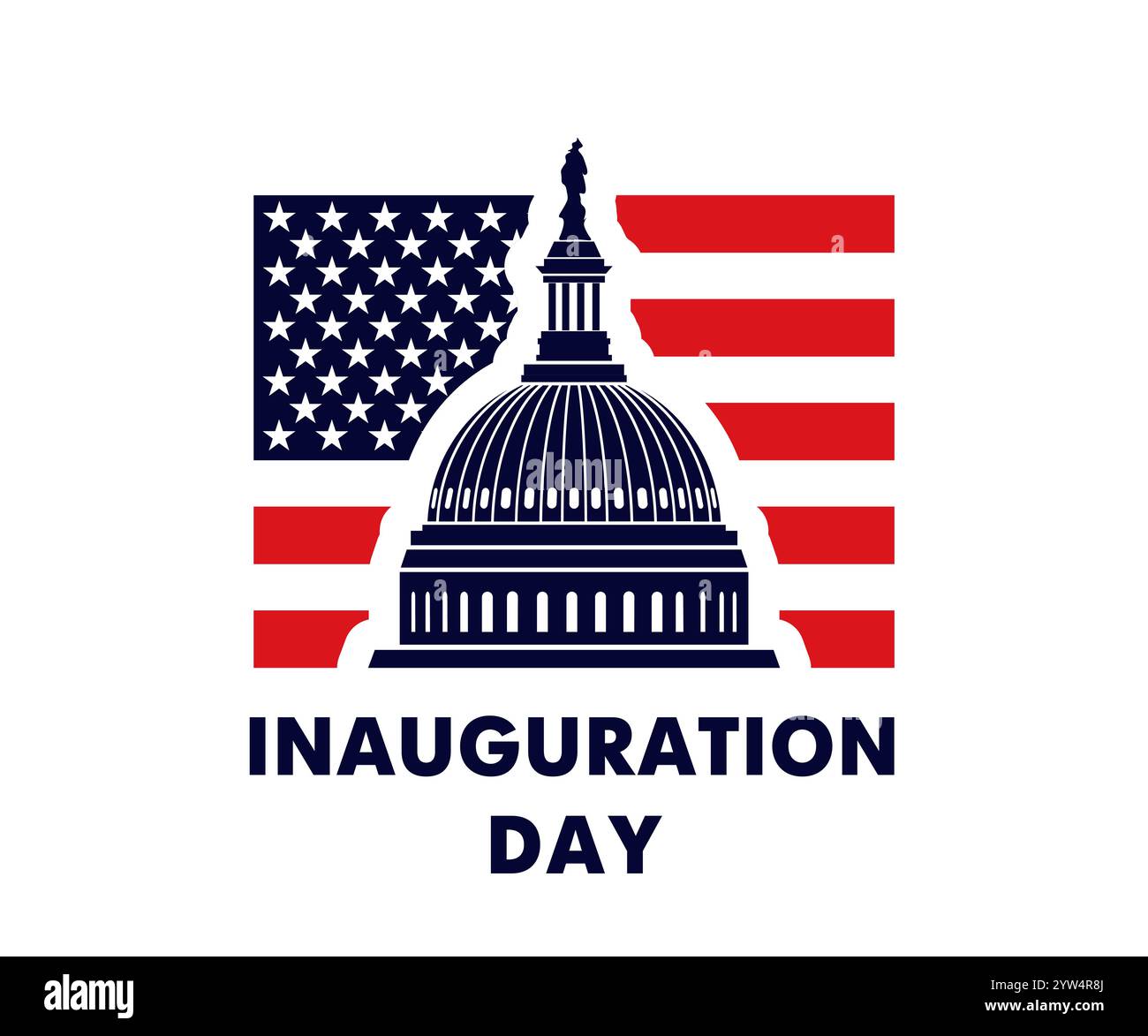 Inauguration day logo with Us Capitol on flag USA. Editable vector