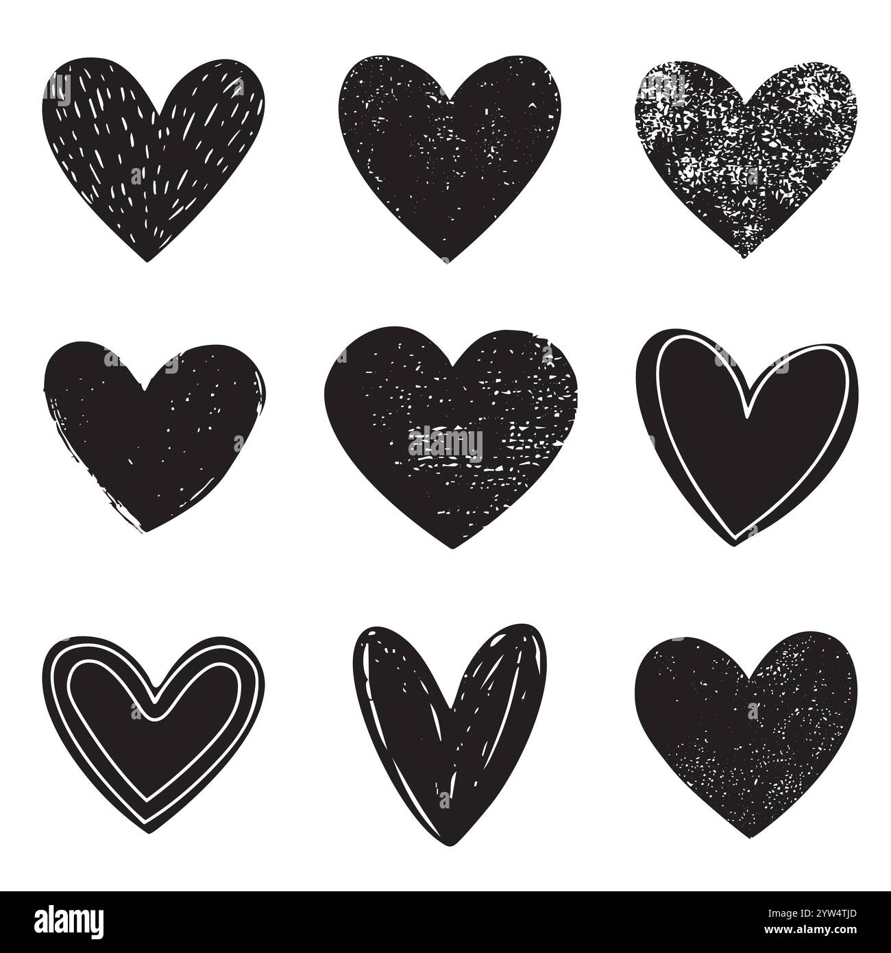 Vector Heart Style Collection of nine black hearts in various grunge and minimalist styles ...