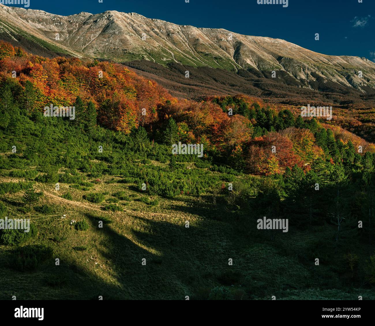 Landscape with the autumn colors of Maiella at Passo San Leonardo in the Maiella National Park. Abruzzo, Italy, Europe Stock Photo