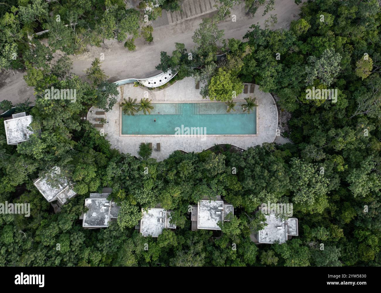 Aerial View, TopDown Drone photo of Swimming Pool Hotel Stock Photo - Alamy