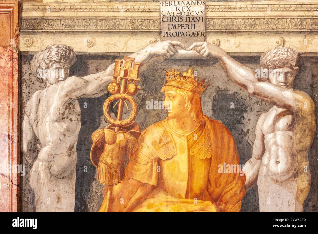 Rome, Italy, July 22 2017, This fresco depicts Ferdinand II of Aragon ...