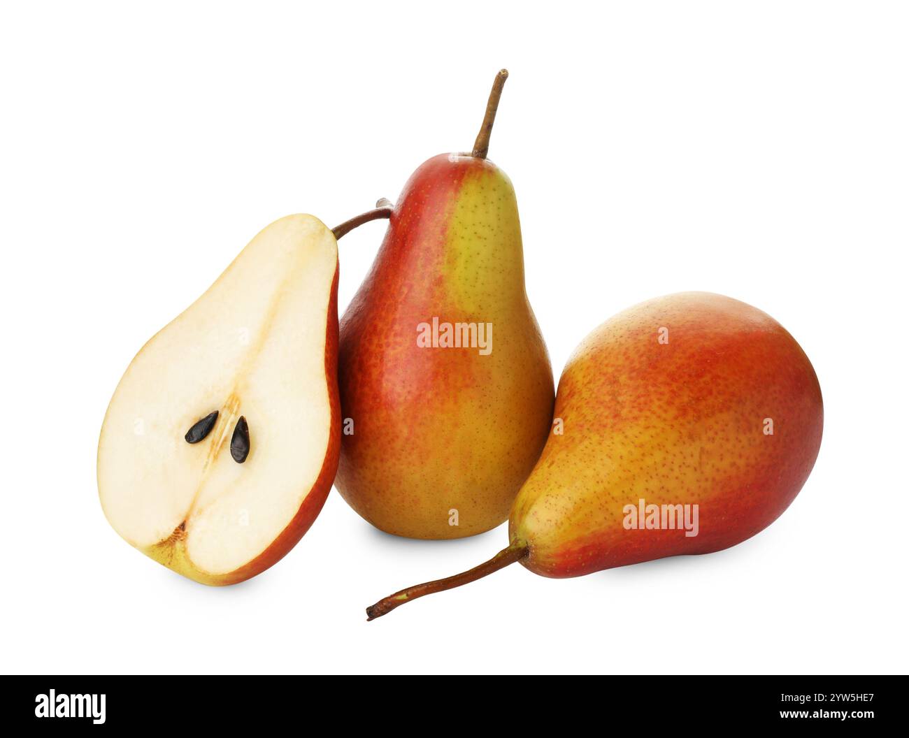 Whole and cut ripe pears isolated on white Stock Photo - Alamy
