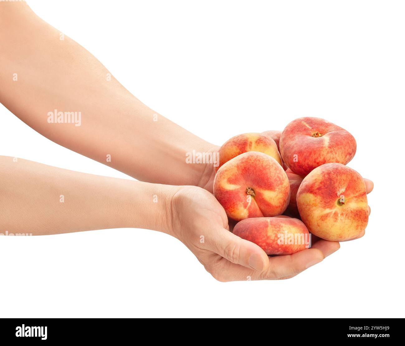 flat peach in hand path isolated on white Stock Photo