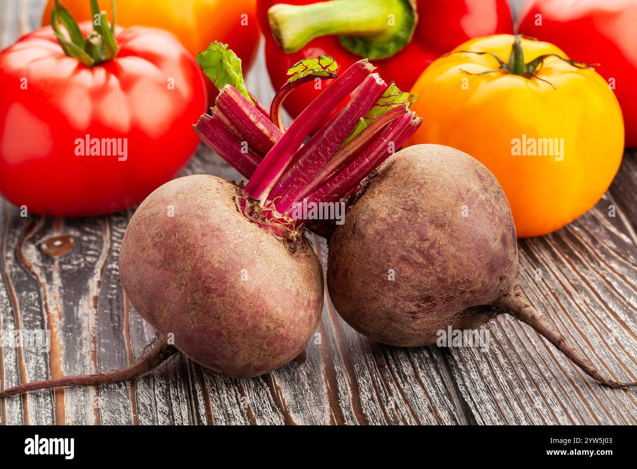 beets group on wood background Stock Photo