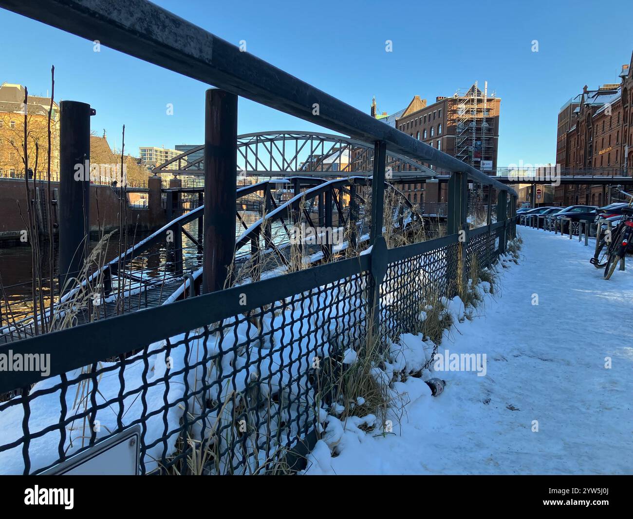 Bridges near The Speicherstadt Warehouse District. HafenCity, Hamburg, Germany. 9th January 2023. - Smartphone Captured Stock Image