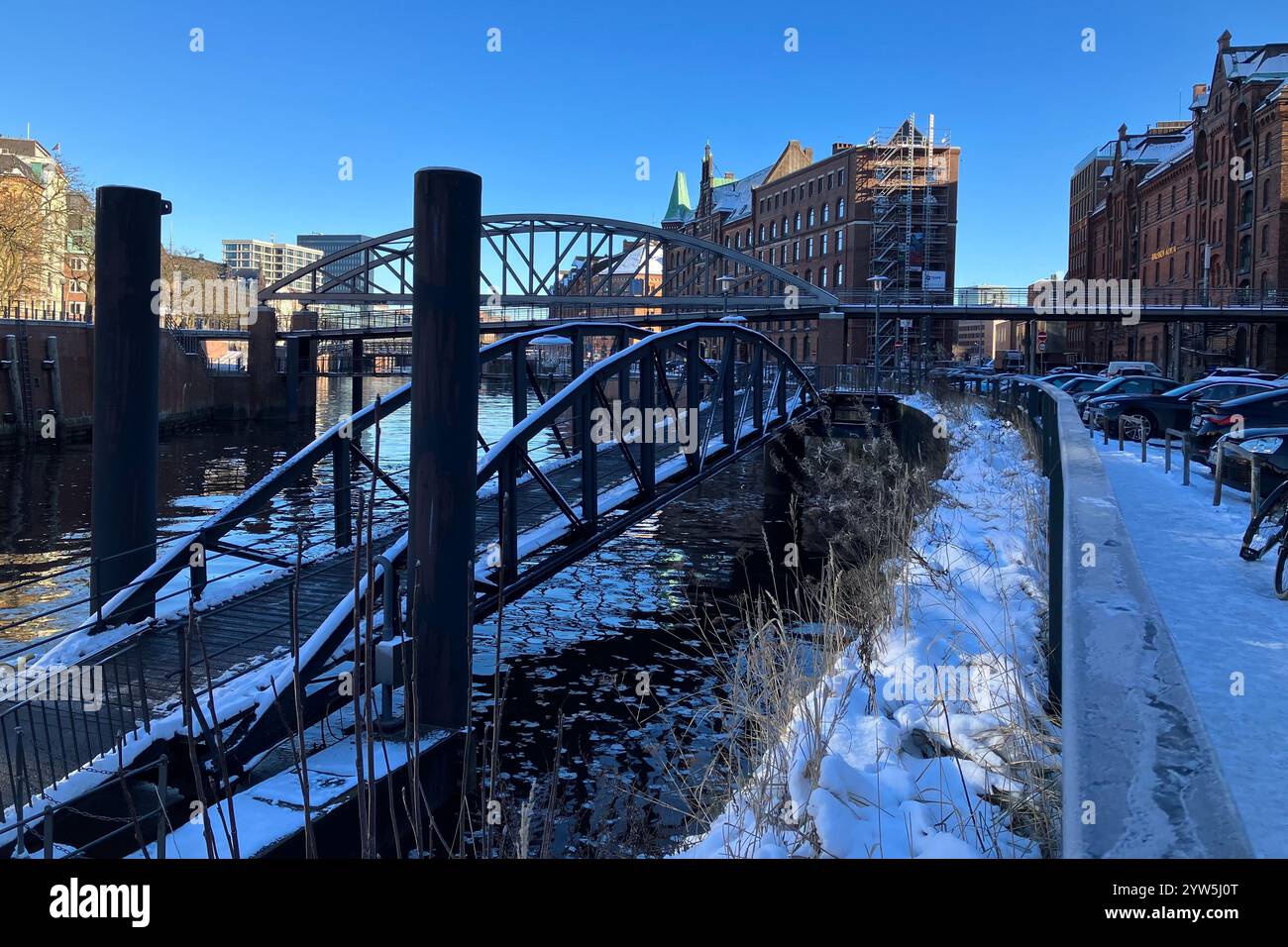 Bridges near The Speicherstadt Warehouse District. HafenCity, Hamburg, Germany. 9th January 2023. - Smartphone Captured Stock Image