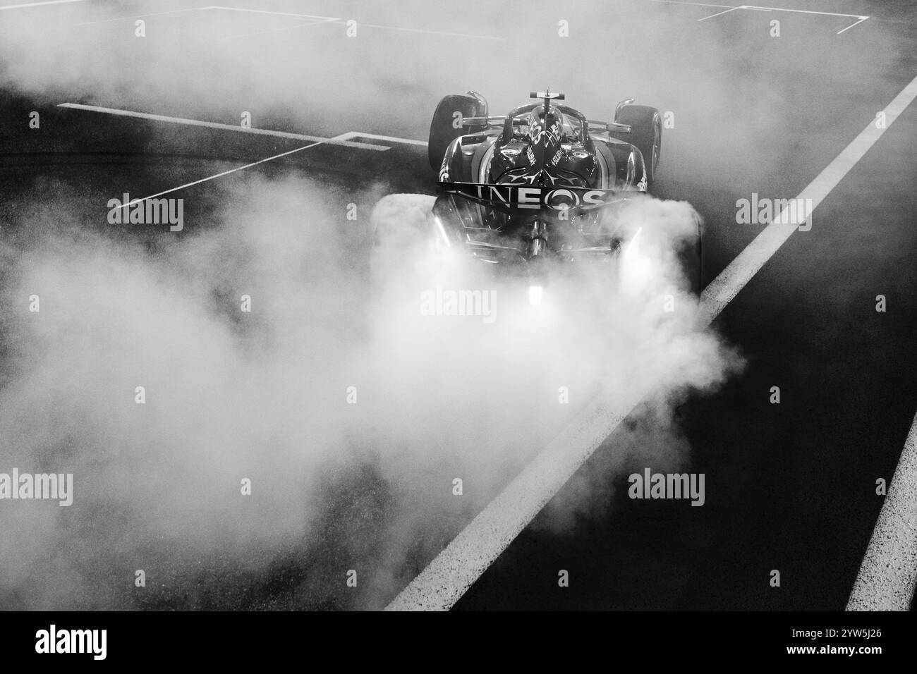 December 8, 2024, Abu Dhabi, Singapore, United Arab Emirates: LEWIS HAMILTON (GBR) of Mercedes-AMG #44 celebrating his last race with Mercedes on Sunday at the 2024 Formula 1 Abu Dhabi Grand Prix at the Yas Marina Circuit. (Credit Image: © Antoine Lapeyre/ZUMA Press Wire) EDITORIAL USAGE ONLY! Not for Commercial USAGE! Stock Photo