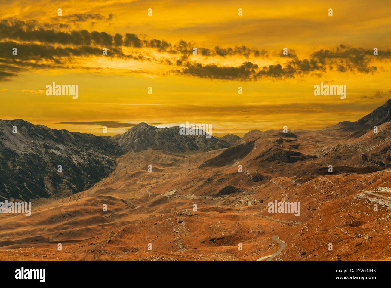 Breathtaking sunset over mountain landscape hi-res stock photography ...