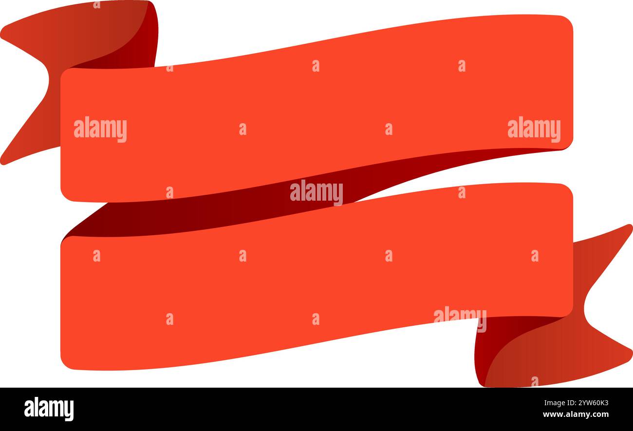 Two slightly waving red ribbons are overlapping each other, creating an ...