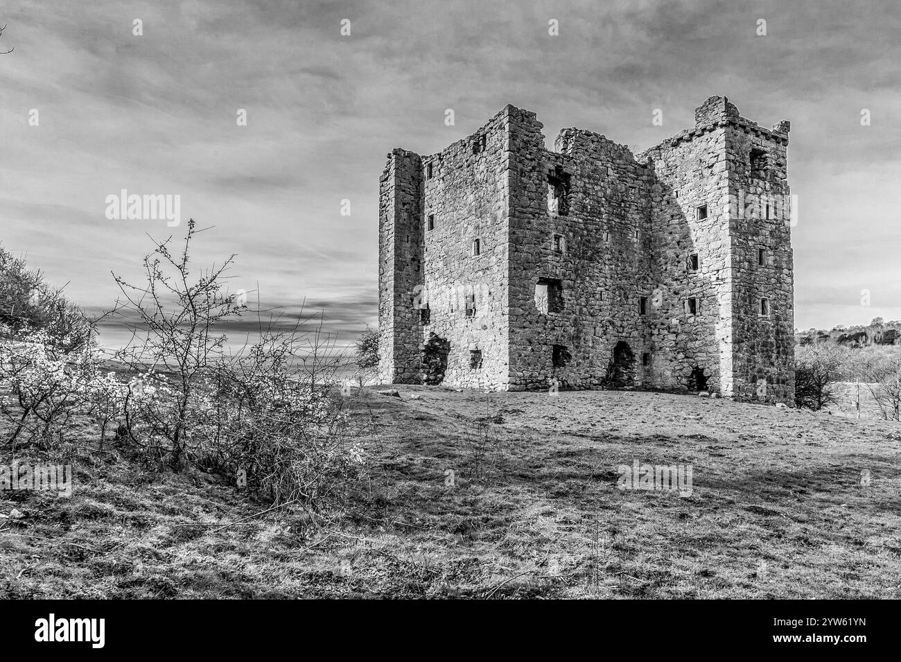 Arnside Tower was built around the 12th century as a look out tower against marauding Scots following the defeat of the English at Bannockburn Stock Photo