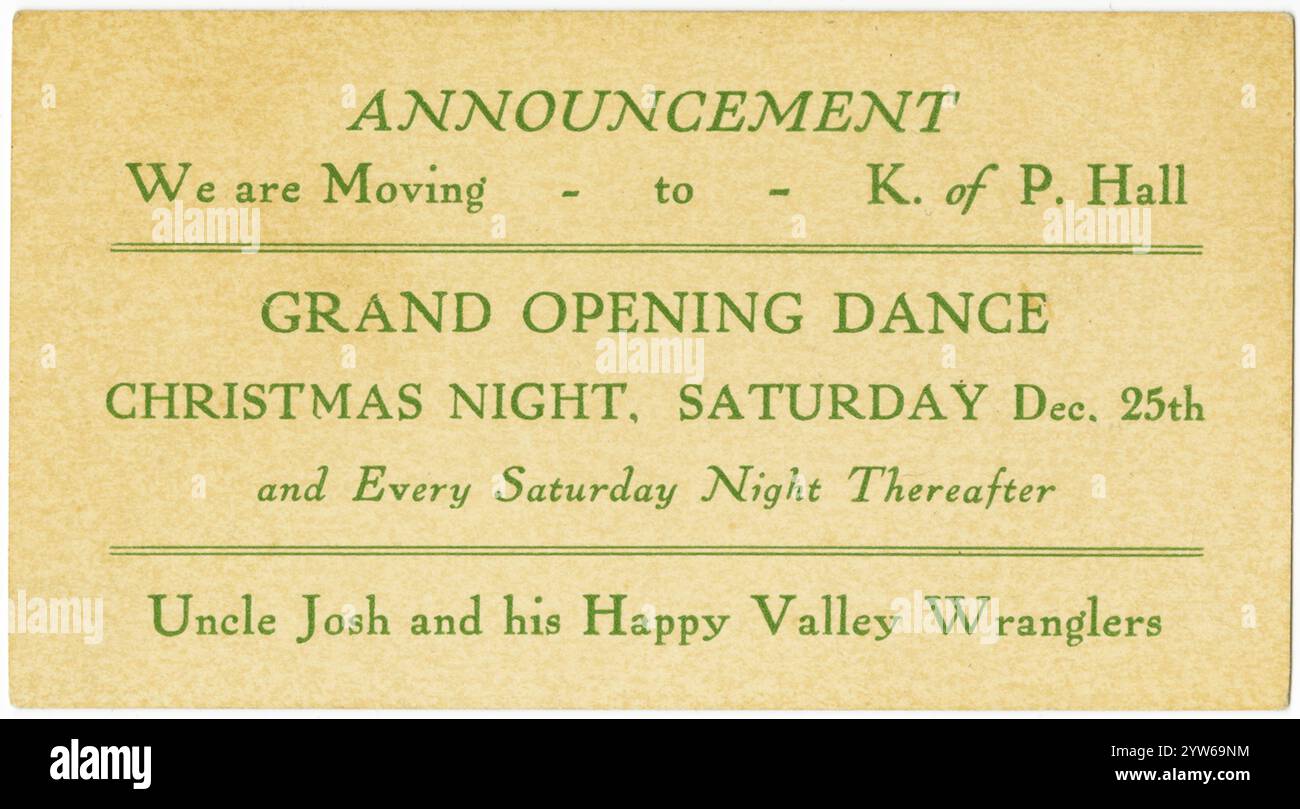 1937 Colfax Washington Christmas Grand Opening Dance Ad - K of P hall Stock Photo