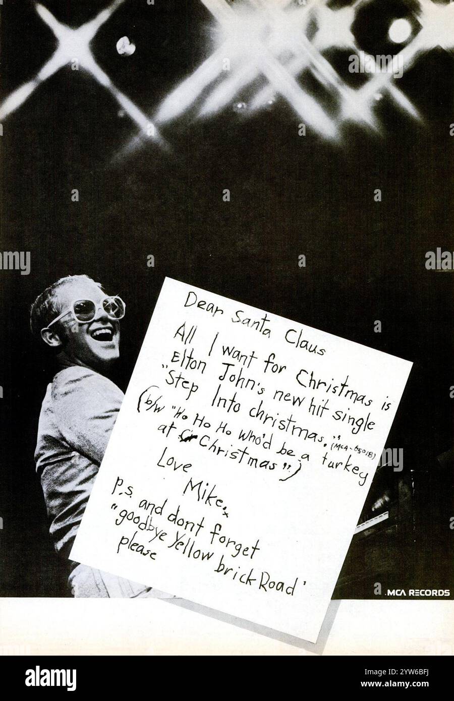 1973 Trade ad for Elton John's single "Step into Christmas" MCA Records Stock Photo