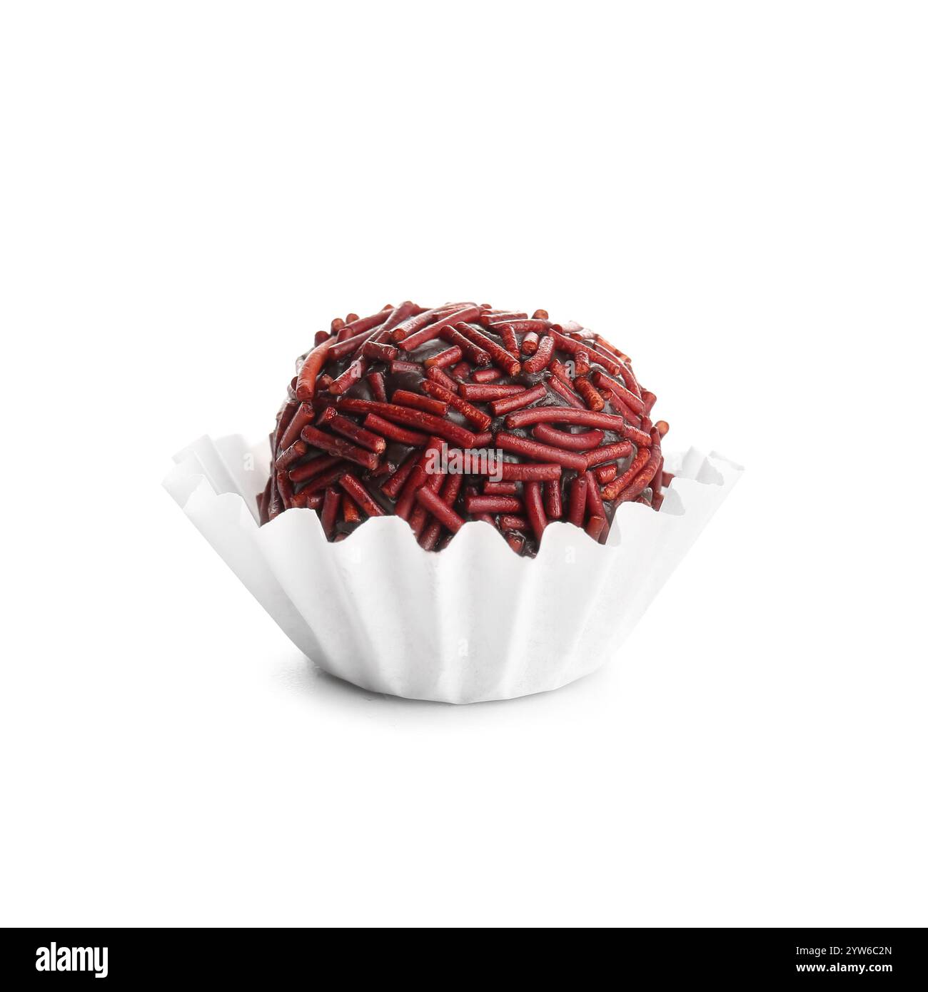 Delicious chocolate truffle in paper cup on white background Stock ...