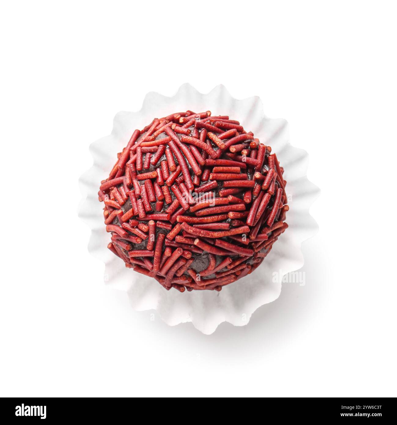 Delicious chocolate truffle in paper cup on white background Stock ...