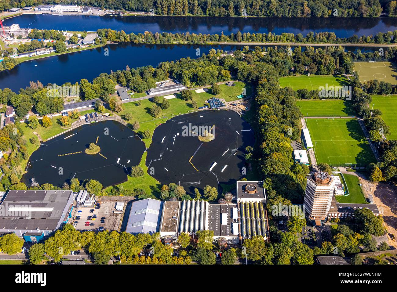 Aerial view, Sportpark am Margaretensee and waterski Wedau diving ...