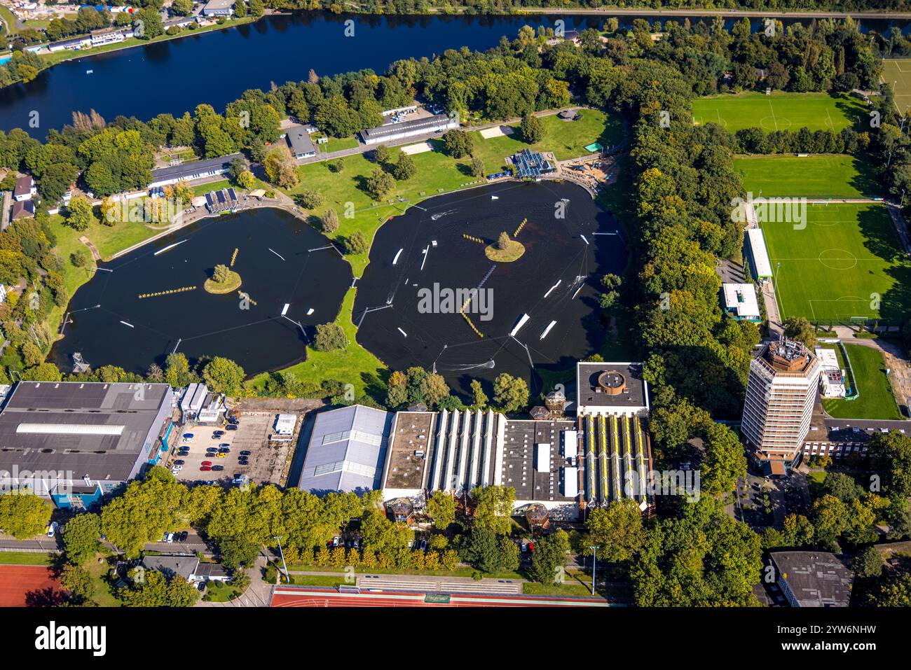 Aerial view, Sportpark am Margaretensee and waterski Wedau diving ...