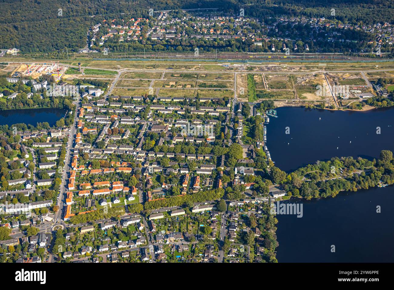 Aerial view, Wedau railroad workers' housing estate, housing estate at ...