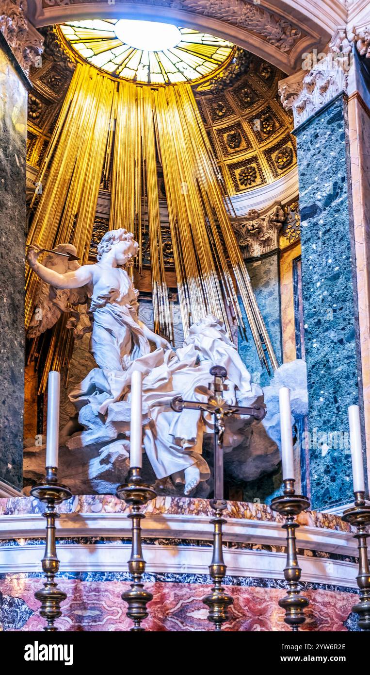 Rome, Italy, July 22 2017, This baroque sculpture depicts St. Teresa in ecstatic divine rapture, housed in the Santa Maria della Vittoria church in Ro Stock Photo
