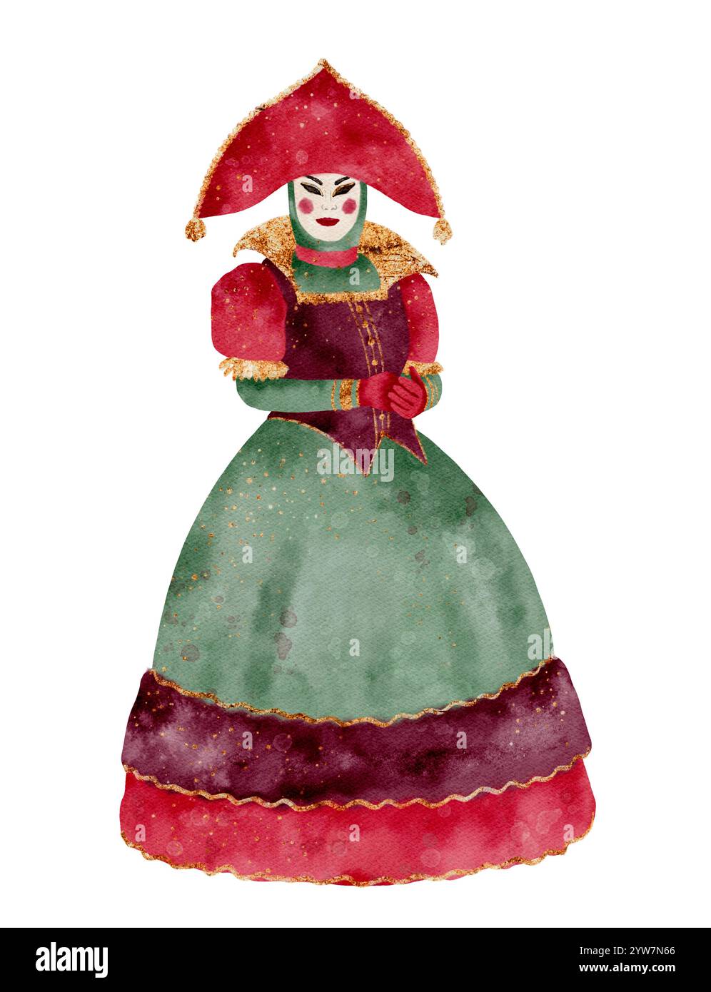 A beautifully illustrated figure dressed in an ornate gown featuring ...