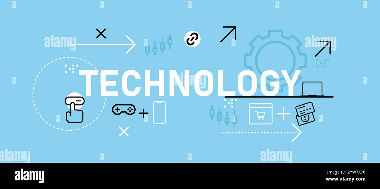 Technology conceptual web header design light blue background concept ...