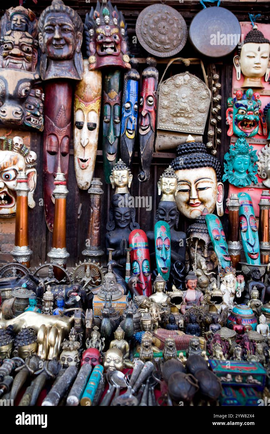 Souvenirs and knick knacks in Asian market bazaar located in the Thamel ...