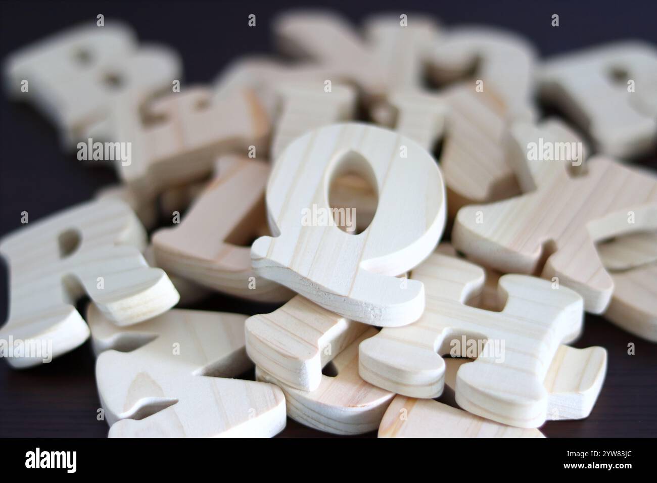 Randomly arranged wooden word blocks Stock Photo