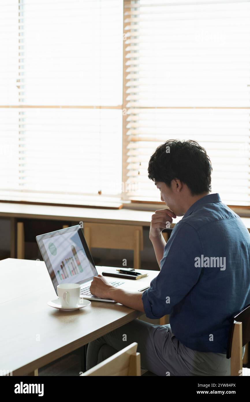 Back view of businessman operating a computer Stock Photo - Alamy
