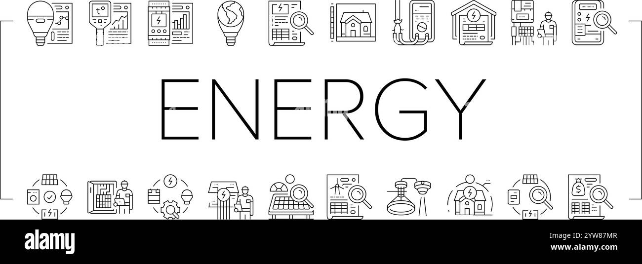energy audit electricity building icons set vector Stock Vector Image ...