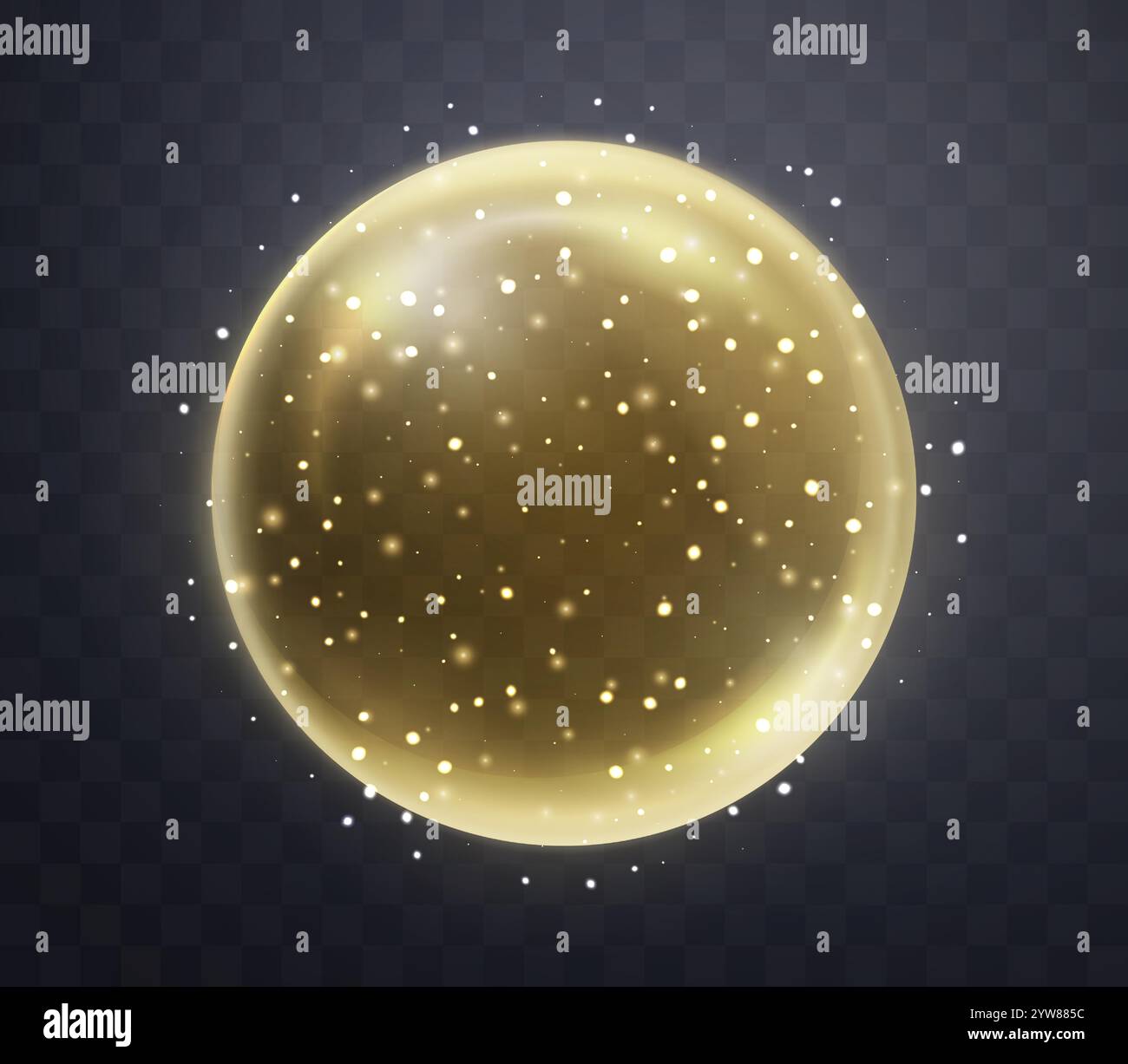 Gold magic fantasy sphere. Crystal ball with glowing sparkles and ...