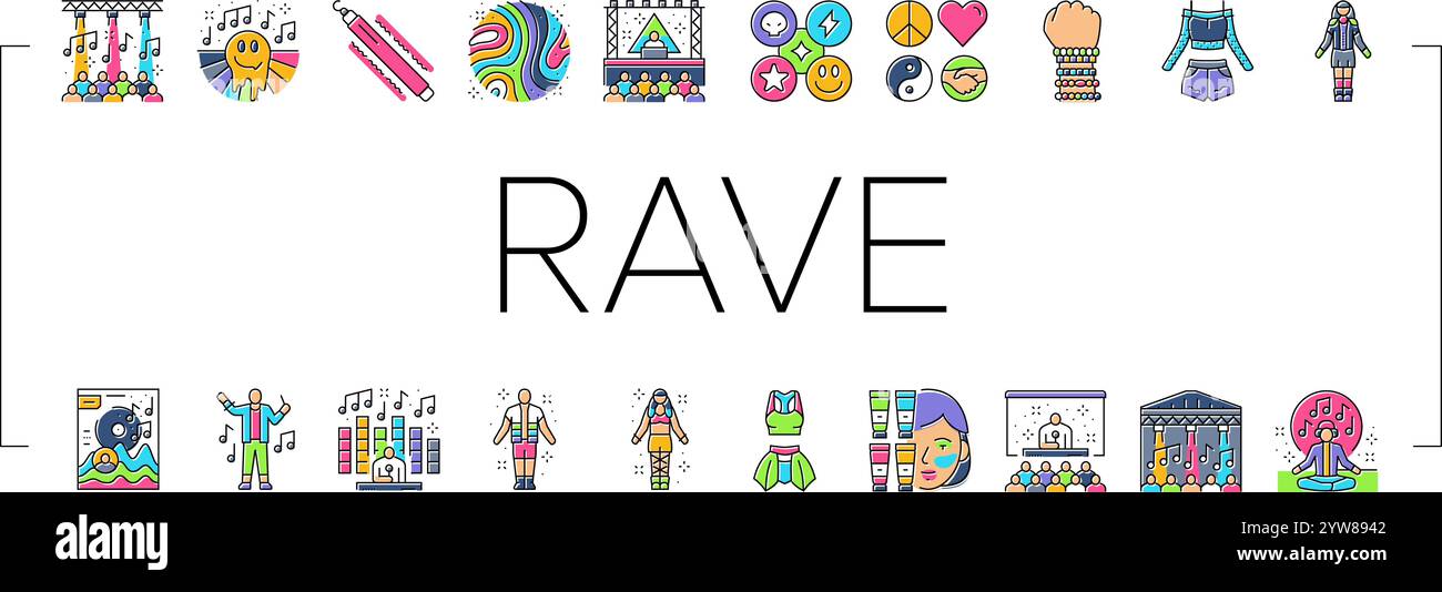 rave retro party music icons set vector Stock Vector Image & Art - Alamy