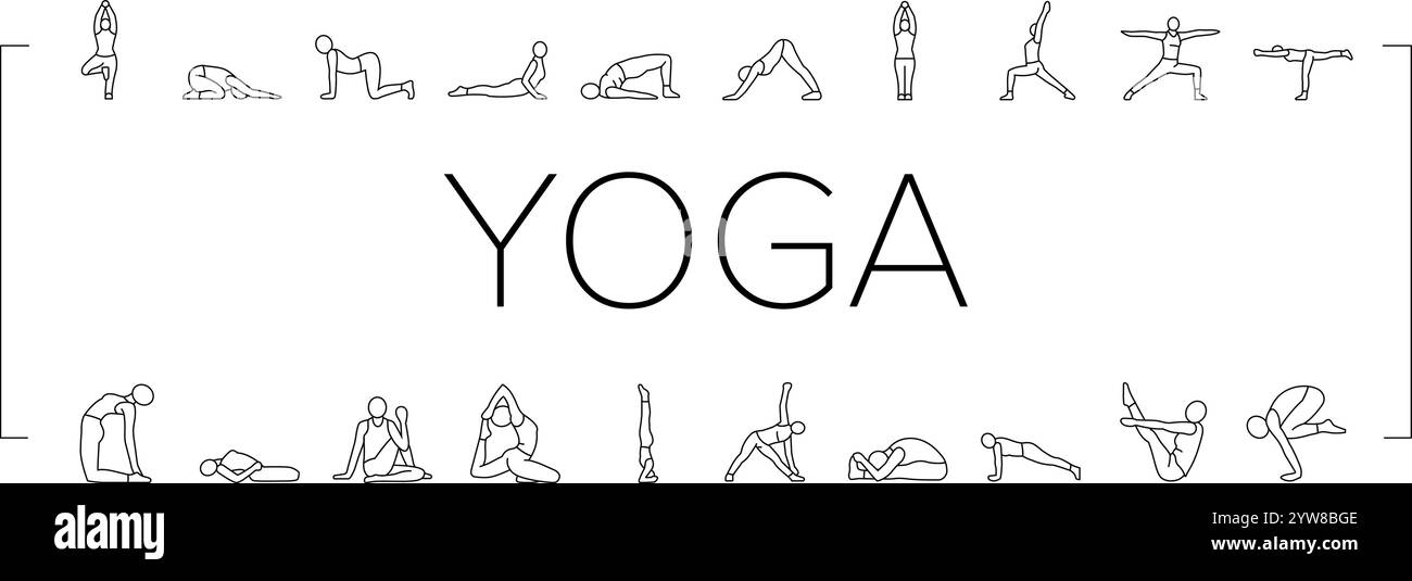 yoga exercises sport health icons set vector Stock Vector Image & Art ...