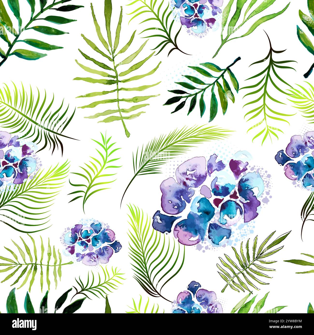 Palm leaves and flowers. Seamless pattern. hand drawing. Not AI, Vector ...
