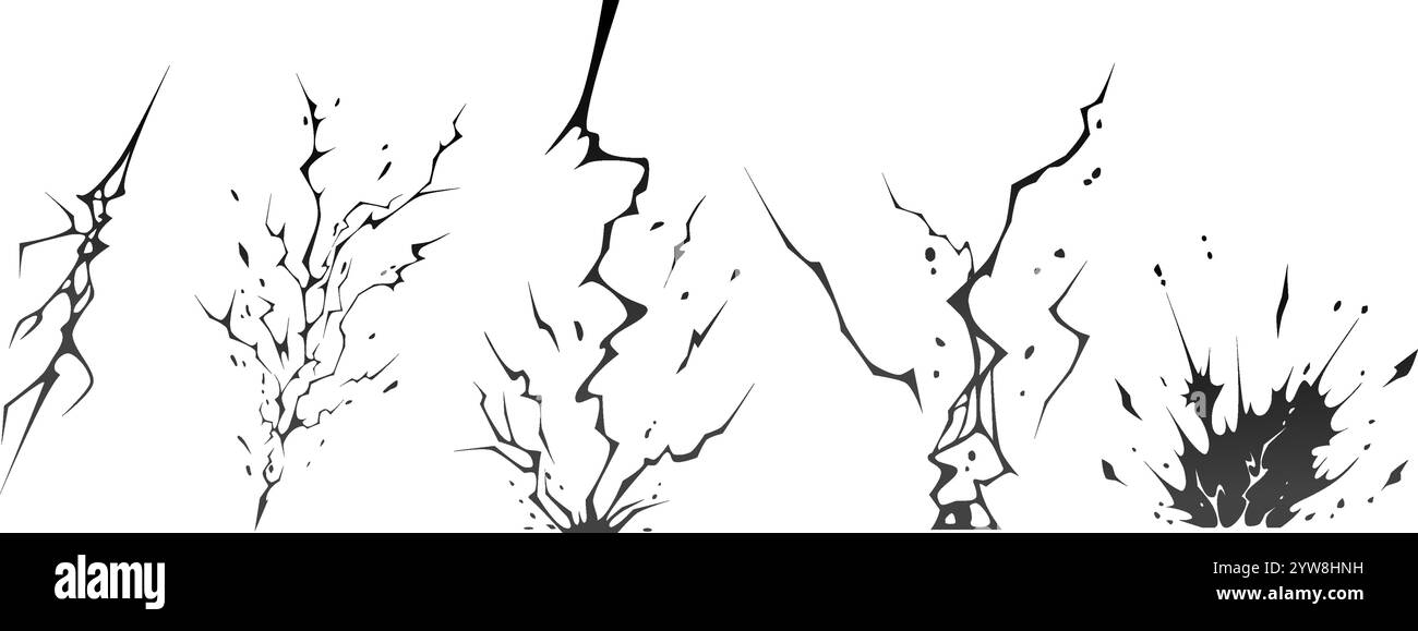 Lightning strike bolt silhouettes sequence vector illustration. Stock Vector