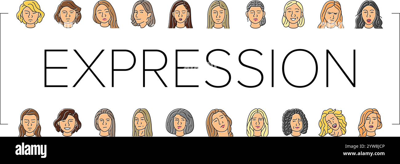 facial expression female smile icons set vector Stock Vector Image ...
