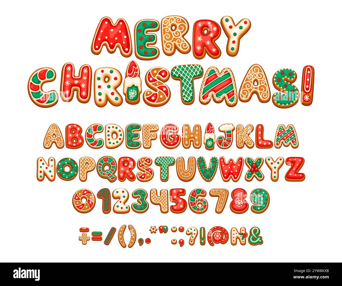 Christmas gingerbread font, x mas typeface, new year type, English ...