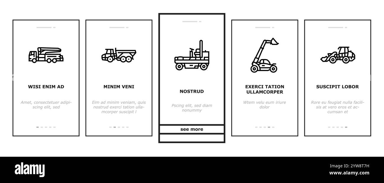 construction vehicle heavy work onboarding icons set vector Stock ...