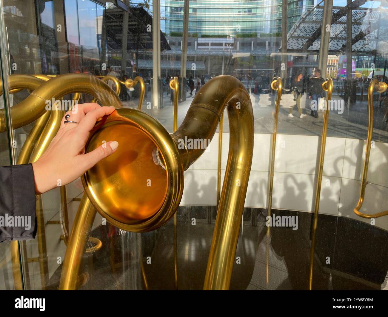 Italy, Lombardy, Milan, Gae Aulenti Square, Egg Sculture by Alberto Garutti date 2011 - Smartphone Captured Stock Image